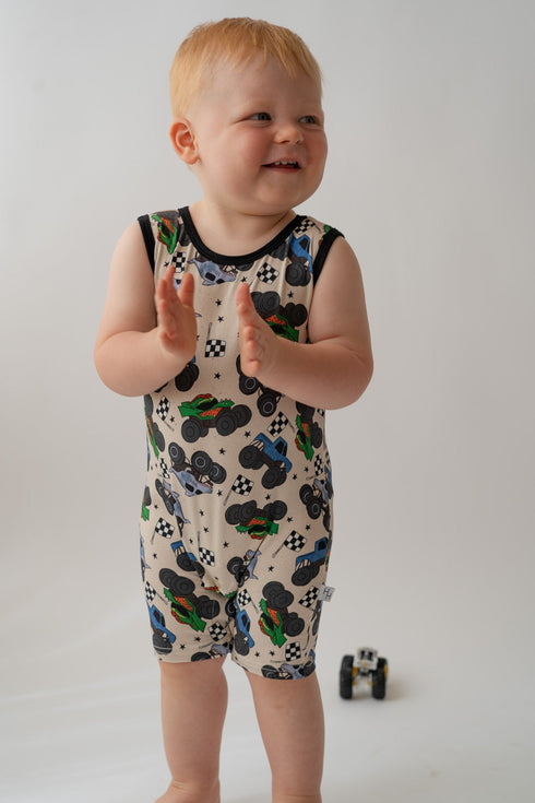 monster-truck-shorty-tank-romper House-of-henry-Sophia's Style-1